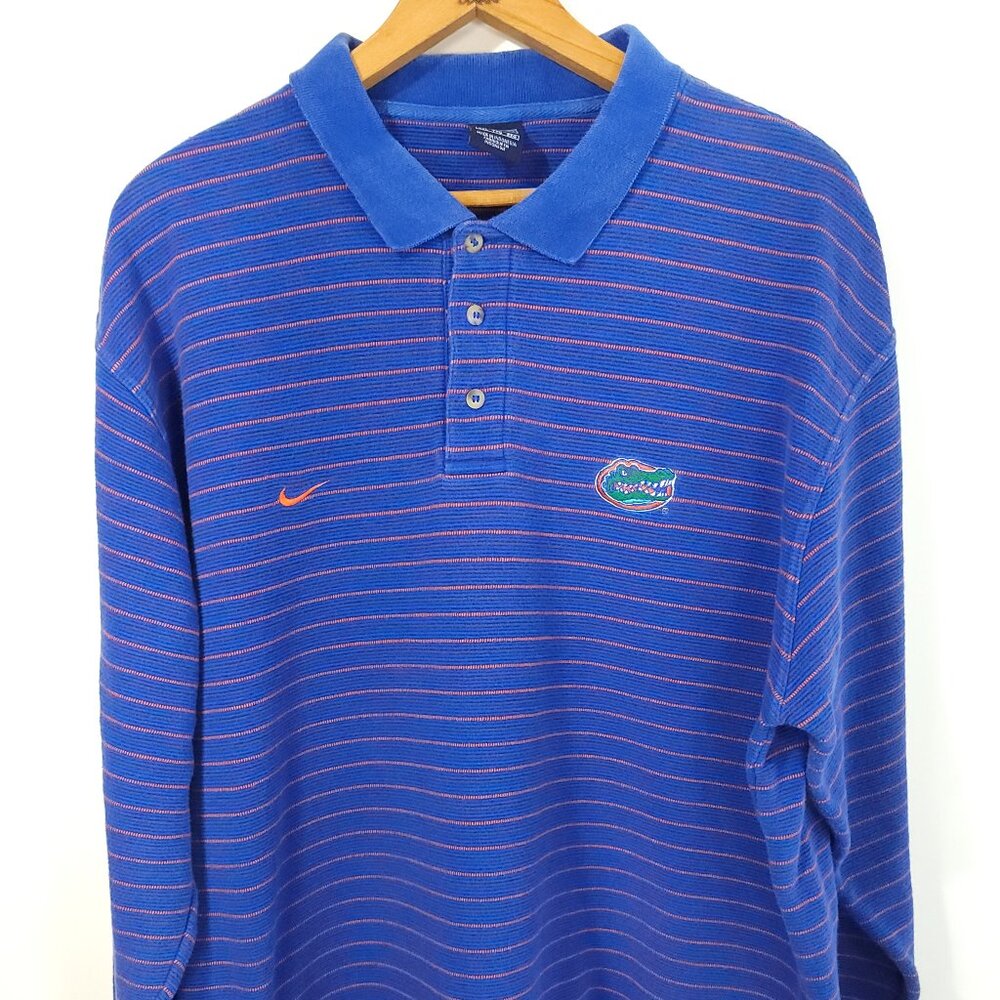 Nike Team University of Florida Gators Rugby Polo Shirt Mens XXL Blue Stripe 90s